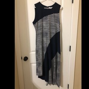 Navy asymmetrical color blocked maxi dress